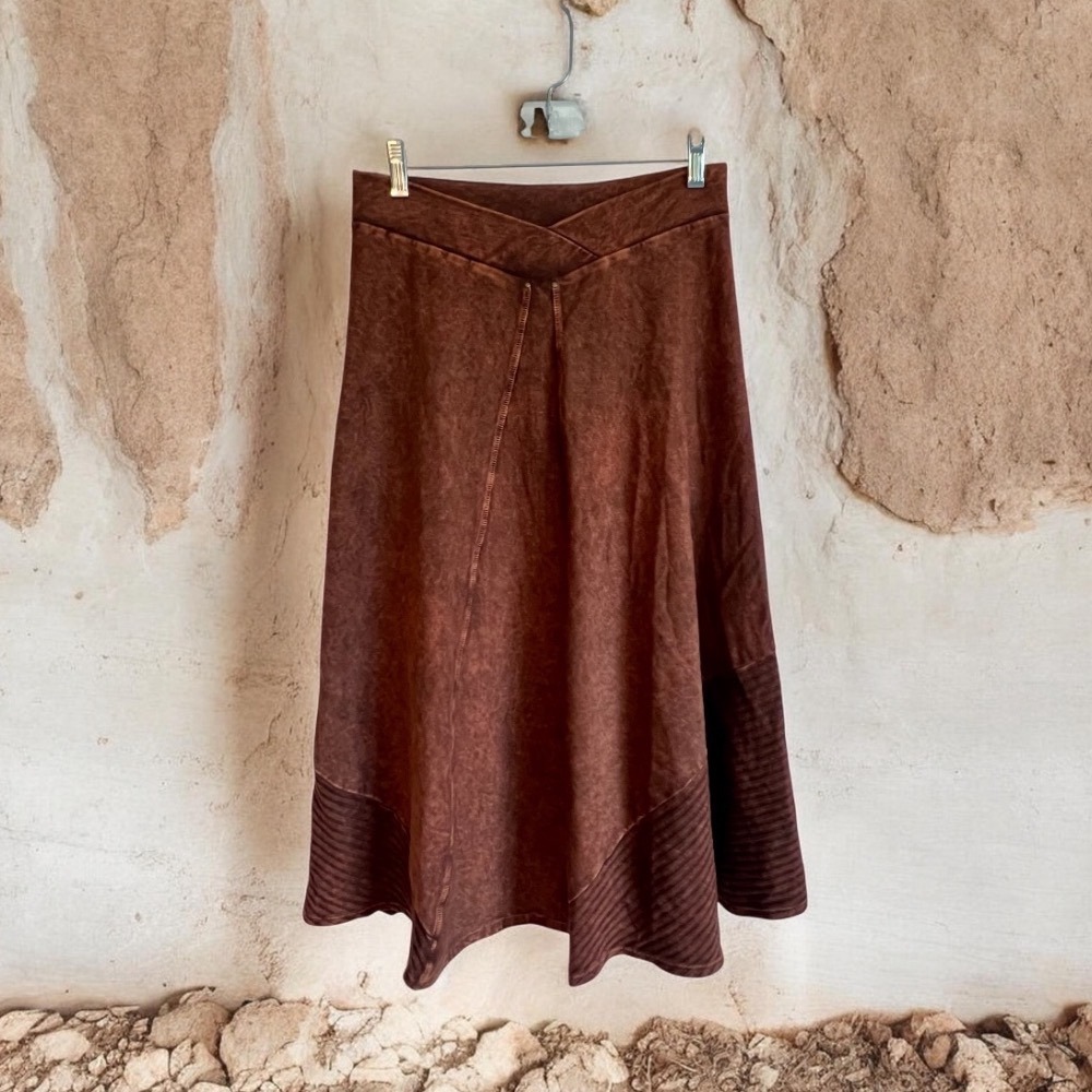 Testimony Los Angeles Mineral Wash Brown Ribbed Panel Midi Skirt Size M